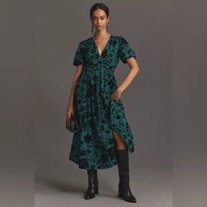 Anthropologie The Katerina Button-Front Dress with velvet petite